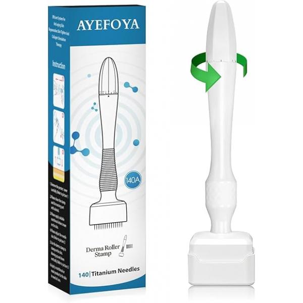 Titanium Microneedle Derma Roller - Stamp Alternative -Microneedling Micro Needle for Women and Man Skin Care Tool Microneedling 0.25mm (White)