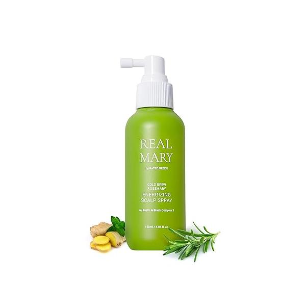 RATED GREEN REAL MARY Energizing Biotin Hair Growth Spray for Thinning and Scalp Men & Women - Rosemary Ginger | 4.06 fl oz