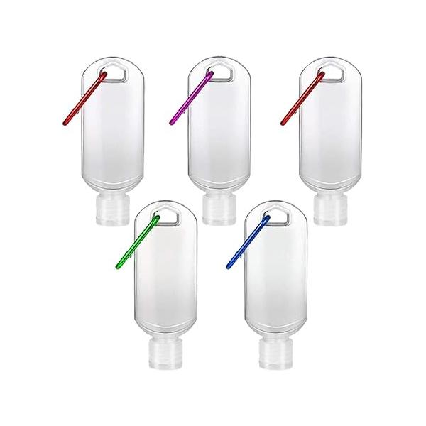 Refillable Travel Bottles Containers with-Clip - XMWangzi, with Filp or Nozzle, Empty Plastic Bottles, Filled Cosmetic Oil Hand Sanitizer, Suitable for Home Office Outdoor (5 PCs)