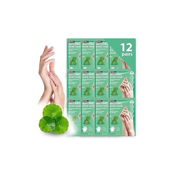 12 Pairs Original Derma Beauty Hand Mask Bulk Moisturizing Gloves for Dry Hands Nail Care Essential (Shea Butter + Avocado)