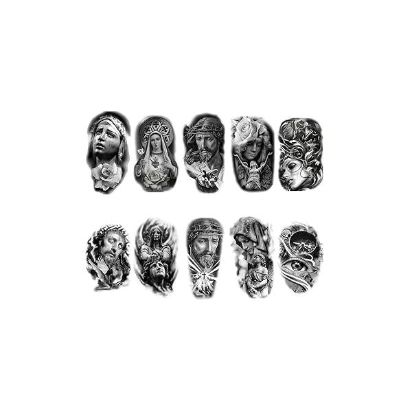 Roarhowl Temporary tattoo women men temporary tattoos Black Gray Large Jesus angel 3D realism Easter Tattoo Sleeves10 Sheets