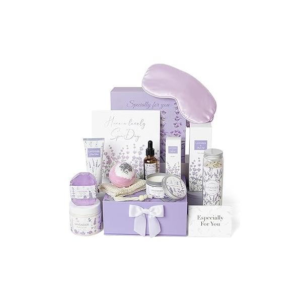 Lavender Spa Gifts Set, 11 Pcs Bath Gift Set for Women, Relaxing Gifts, Basket Self Care Package, Home Products, Birthday