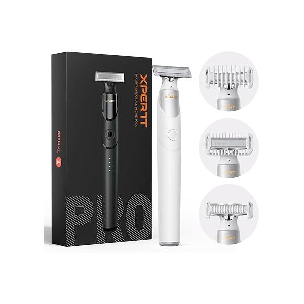 Electric Groin & Body Hair Trimmer - Painless Beard Razor for Men, All-in-One Groomer, Waterproof Wet/Dry Men's Ball Shaver with Magnetic Head, USB-C Charging, Easy Claen, White(Lite)