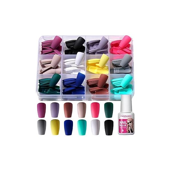 FANDAMEI Press on Nails, 12 Packs 288PCS Matte Medium Almond Fake Nails Full Cover, Short Glue with 7g Nail Glue, Solid Color False for Art DIY