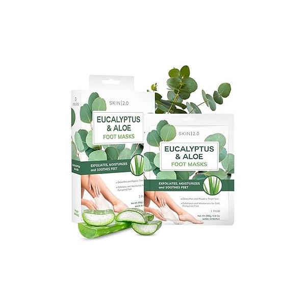 Eucalyptus & Aloe Foot Masks - Moisturizes Tired, Dry Cracked Feet, Exfoliating Hydrating Dermatologist Tested Korean Skincare Clean Beauty, Cruelty-Free 3 Pairs