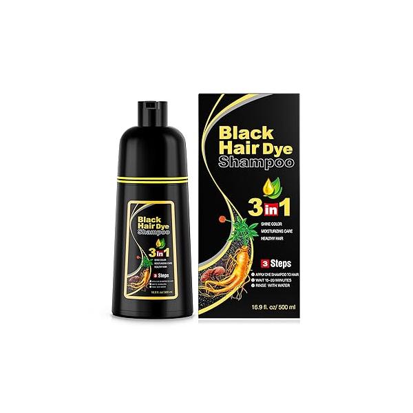 Ivnil Black Hair Dye Shampoo 3 in 1 Color for Women & Men Gray Coverage Instant Champu Para Canas Mujer