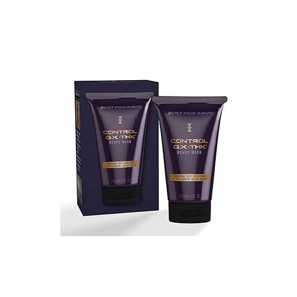 JUST FOR MEN Control GX + THK Thickening Beard Wash with Grey Reduction, Alpha Keratin Helps Growth, Thickens Hair Up to 20%, Works Every Texture, 4 oz