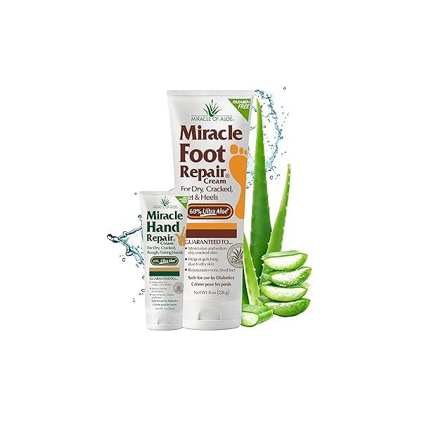 Miracle Foot Repair Cream, 8 oz + 1 Hand Repair, Healing Aloe Vera Lotions for Dry, Cracked Hands and Feet (8 Cream Cream)
