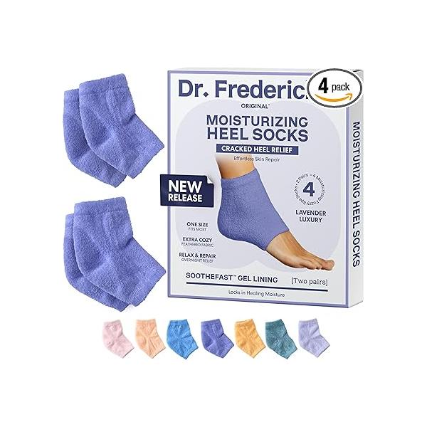 Dr. Frederick's Original Moisturizing Fuzzy Heel Socks - 2 Pairs Cozy Gel-Lined Sleep for Women & Men Soothes Dry, Cracked Feet Repair Lavender Luxury