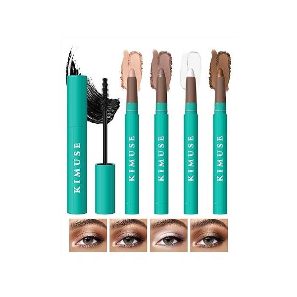 KIMUSE Eyeshadow Stick + Liquid Mascara Kit, Lightweight, Long Lasting, Crease-Proof, Smudge-Proof Eye Makeup Set