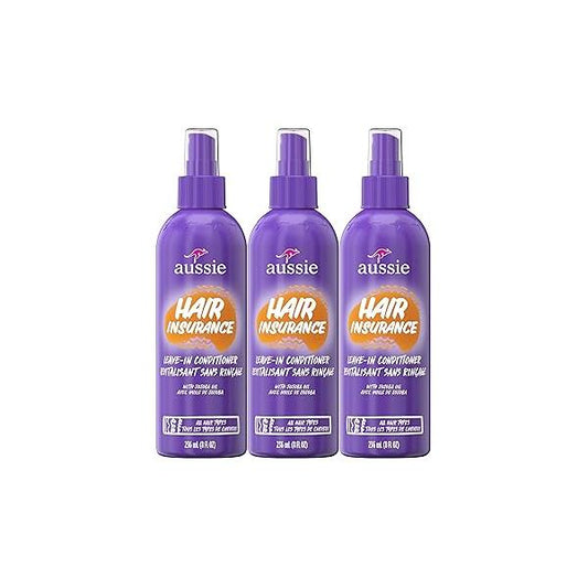 Aussie Hair Insurance Leave-In Conditioner Spray, Frizz Control, Softening with Jojoba & Sea Kelp, Moisturizing Treatment for All Types, Juicy Citrus, 8 Fl Oz Each, Triple Pack