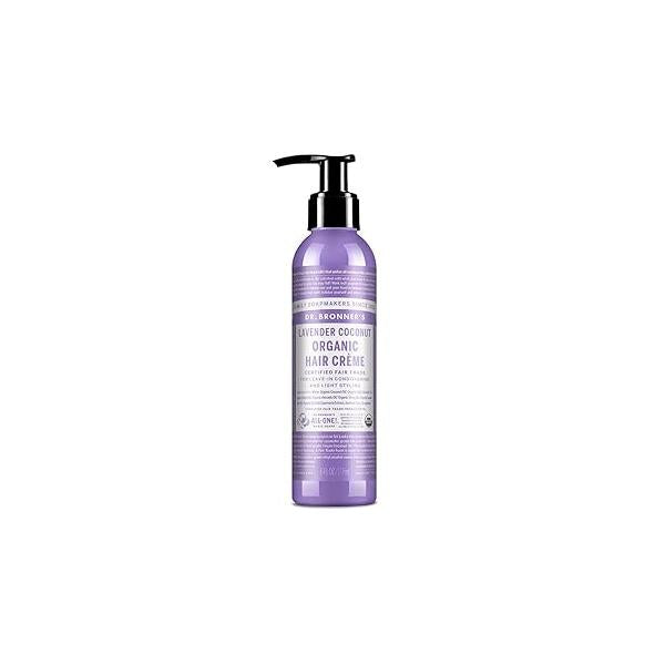 Dr. Bronner's - Organic Hair Crème (Lavender Coconut, 6 Ounce) Leave-In Conditioner and Styling Cream, Made with Oils, Cream Supports Shine Strength, Nourishes Scalp, Non-GMO