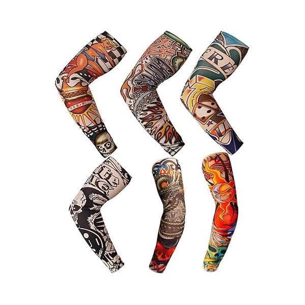 fantastic me 18.9x3.3x3.3 6pcs Set Arts Fake Temporary Tattoo Arm Sunscreen Sleeves, Body Art Stockings Slip Accessories, Designs Tiger, Dragon, Skull For Outdoor Sport Riding Fishing Runnig