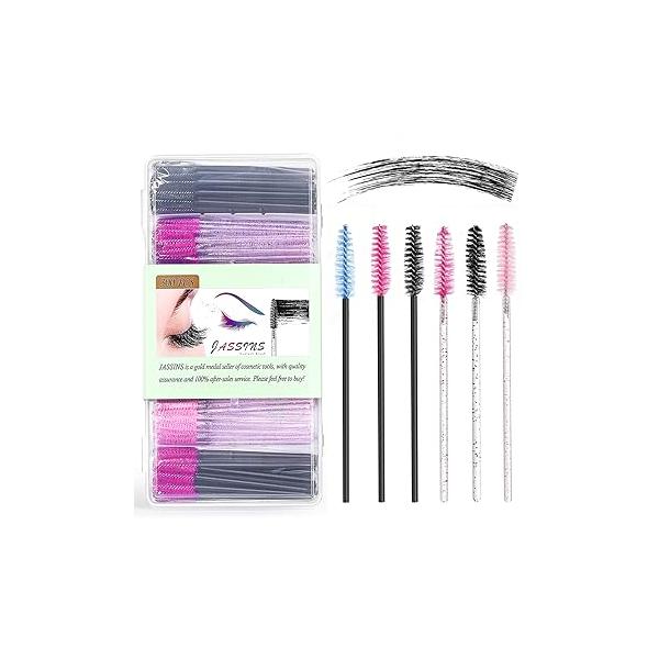JASSINS 300PCS Disposable Eyelash Mascara Brushes,6 Color Wands Applicator Eyebrow Brush Makeup Kit,For Extensions and