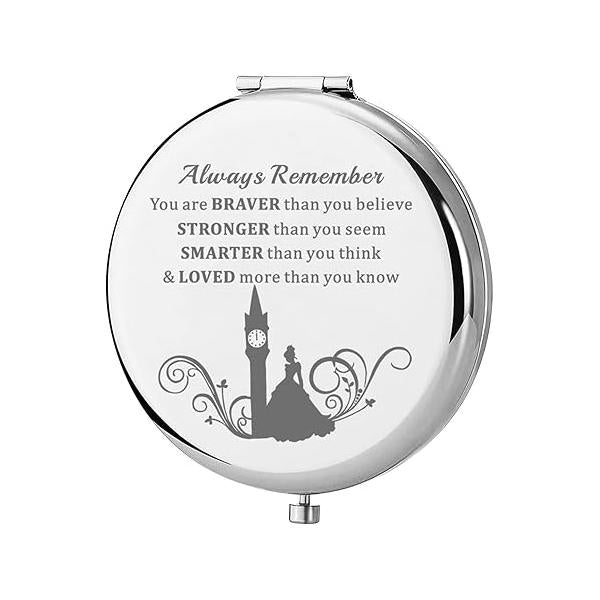 KEYCHIN Princess Blue Dress Pocket Mirror Fairy Tale Fans Gift You are Braver Stronger Smarter Than Think Compact Makeup for Women Girls Teenagers (Princess Ella-S)