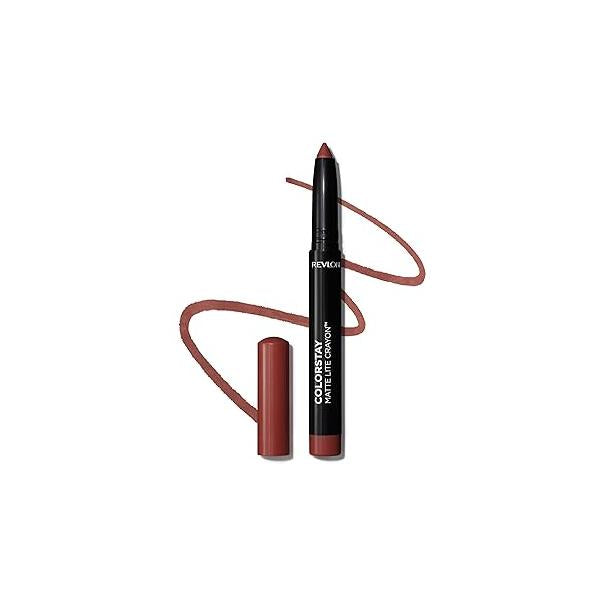 REVLON ColorStay Matte Lite Crayon Lipstick with Built-in Sharpener, Smudge-proof, Water-Resistant Non-Drying Lipcolor, 003 Soufflé All Day, 0.049 oz