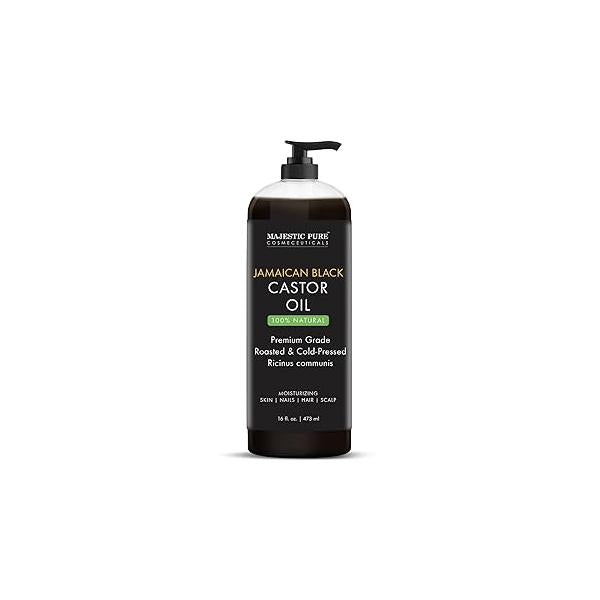 MAJESTIC PURE Pure Jamaican Black Castor Oil for Hair Care, Strengthening, Nourishing, and Volumizing Formula - Non GMO Verified, 16 Fl Oz