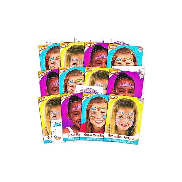 Face Tattoos for Kids Girls Halloween Painting Party Favors ~ 12 Pack Fairy Rainbow Princess Temporary | Summer Paint Costume Accessories