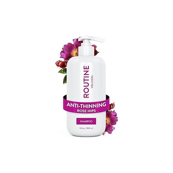 Routine Wellness Anti-Thinning Shampoo for Thinning Hair - Biotin DHT Blocker Women & Men Color Safe Loss Healthy Rose Hips 14oz