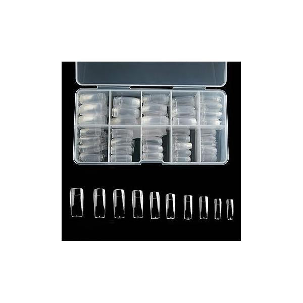 Half Cover Acrylic False Nail Tips, 1000PCS Fake Shape Artificial Nails Tips 10 Sizes with Case for Art Salons and Home DIY (Clear+Natural)