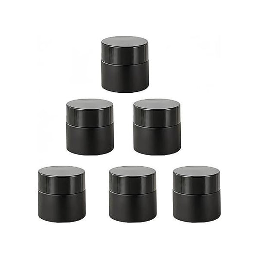 6 Pack, 2 oz 60g Clear Glass Cream Jars with Black Lids,Empty Round Refillable Cosmetic Containers Travel for Cosmetics,Body Butter,Scrubs,Face Lotion,Ointments,Spice