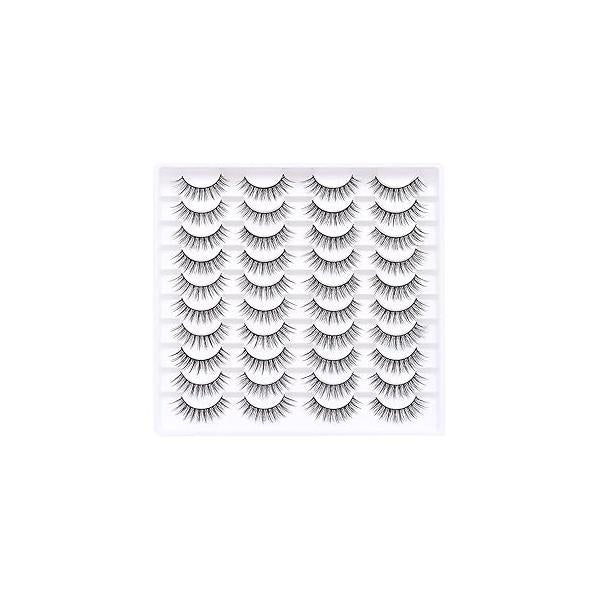 False Eyelashes 20 Pairs Wispy Lashes Faux Mink 14mm 3D Fluffy Cat Eye （style 20-061)