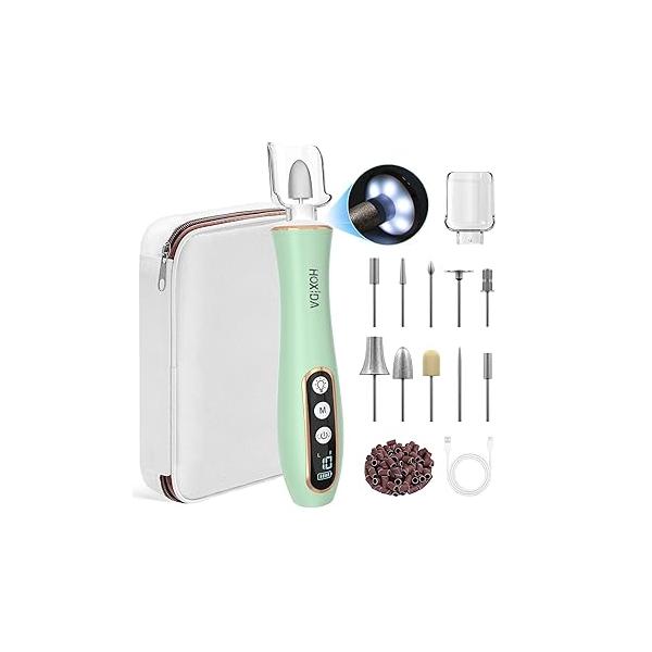 Professional Manicure Pedicure Kit, Cordless Electric Nail Drill with 360° LED light&10 Speeds, Rechargeable Tools for feet, Hand Foot Care Thick Toenail Cuticle Women Men