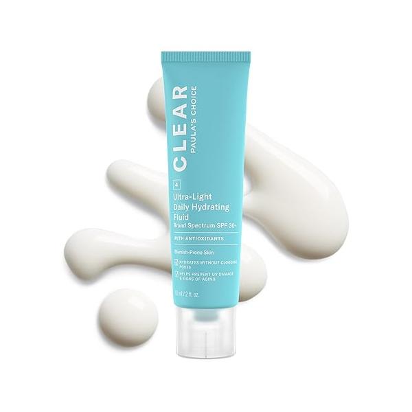 Paula's Choice CLEAR Ultra-Light Hydrating Oil Free Face Sunscreen & Moisturizer, SPF 30 for with Green Tea Chamomile, Pore Minimizer Blemish- Prone Skin, UVA/UVB Protection, 2oz