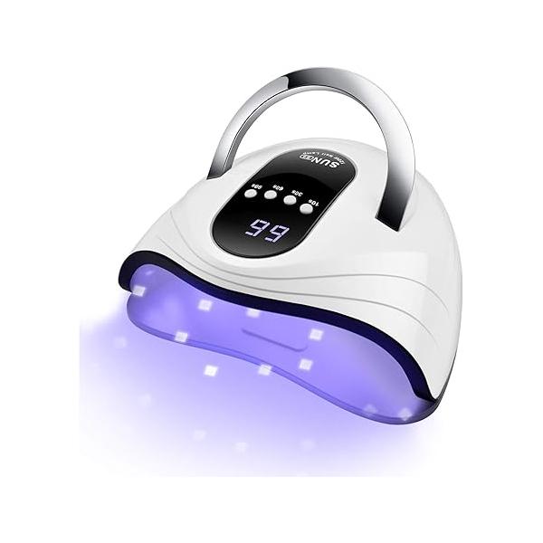 UV Gel Nail Lamp 120W LED Light Fast Dryer for Polish Curing with 4 Timers Portable Handle Large Space Automatic Sensor (White)