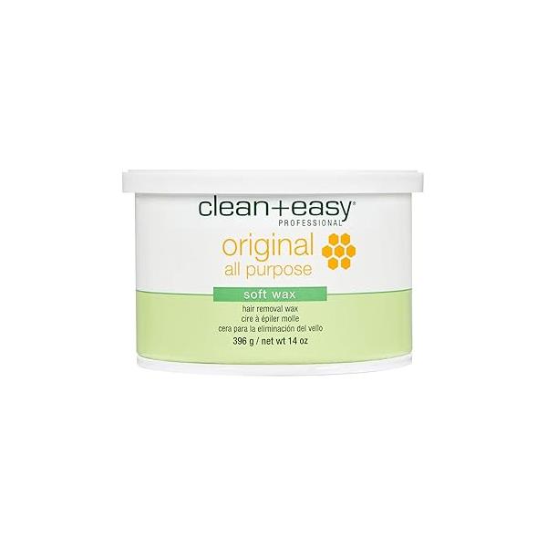 Clean + Easy Azulene Sensitive Soft Wax - for Skin Hair Removal, Gentle & Soothing Formula Face Body, 14 oz