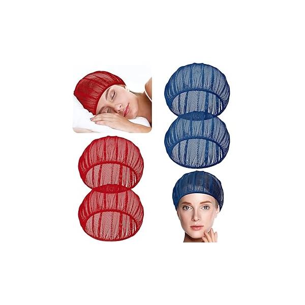Chuarry 4 Pcs Mesh Sleep Bonnet for Sleeping Night Curly Hair Nets Caps Women(White, Pink, Light Blue, Black)