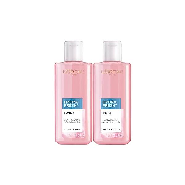 L'Oreal Paris Skincare HydraFresh Toner Face with Pro-Vitamin B5 for a Smoother, Brighter Complexion, 2 Count