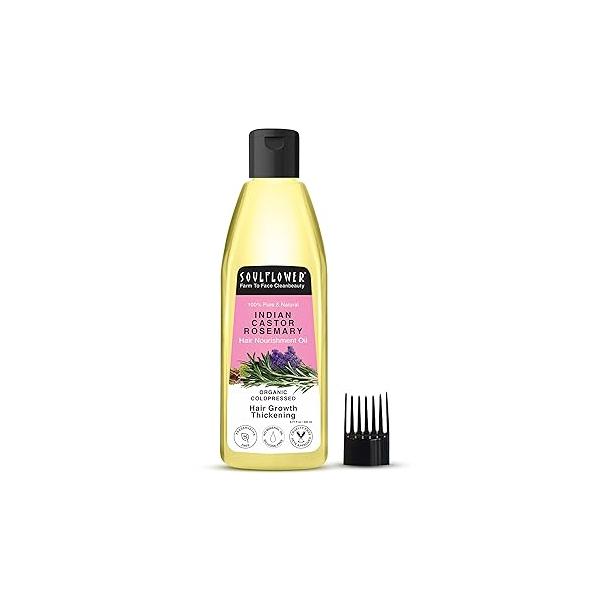 Soulflower Castor Rosemary Oil for Hair Growth, Hairfall Control, Strengthening Treatment, Volumizing For Dry, Damaged, Curly Hair, Enhance Thickness - 100% Pure, Organically Certified, 6.77 fl oz