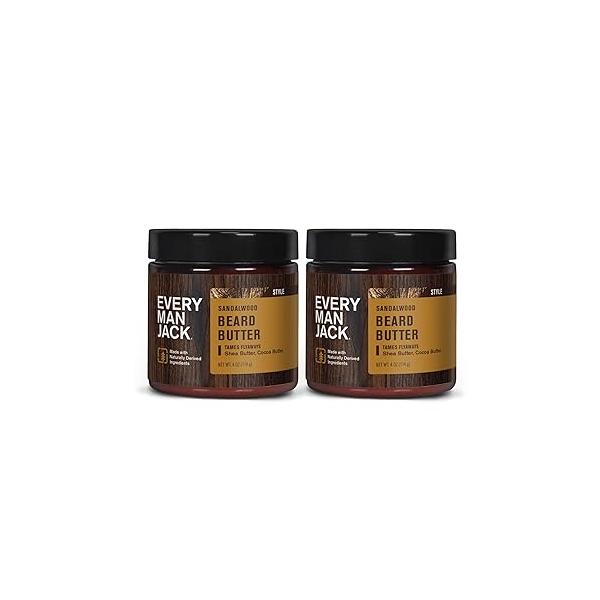 Every Man Jack Beard Butter- Subtle Sandalwood Fragrance - Hydrates and Styles Dry, Unruly Beards While Relieving Itch Naturally Derived with Shea Butter Coconut Oil 4-ounce (2 Pack)