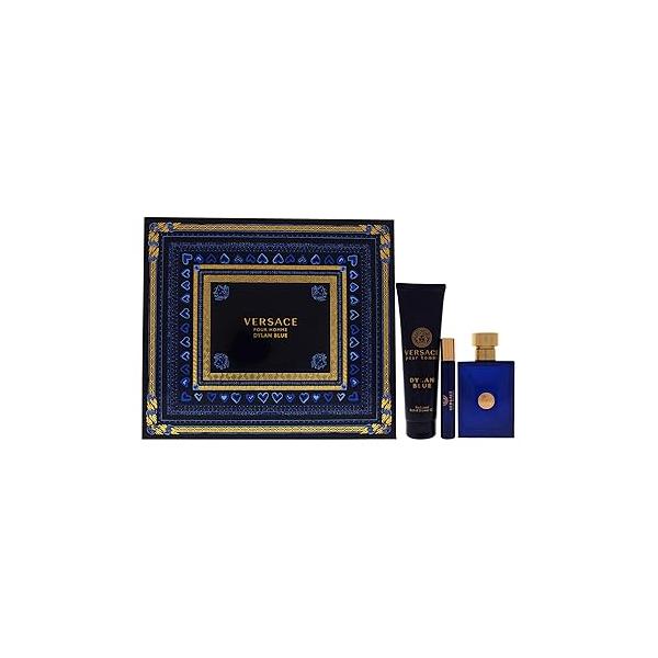 Versace Dylan Blue by for Men - 3 Pc Gift Set 3.4oz EDT Spray,0.3oz Spray,5.0oz Bath and Shower Gel
