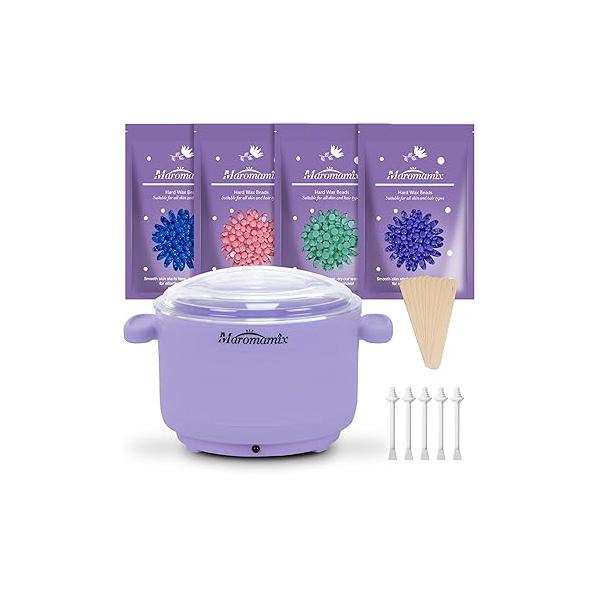 Waxing Kit -Silicone Wax Warmer for Hair Removal with 4 Packs of Hard Beads, Portable Electric Silicone Machine Full Body Face Eyebrows Bikini Brazilian at Home Women Men