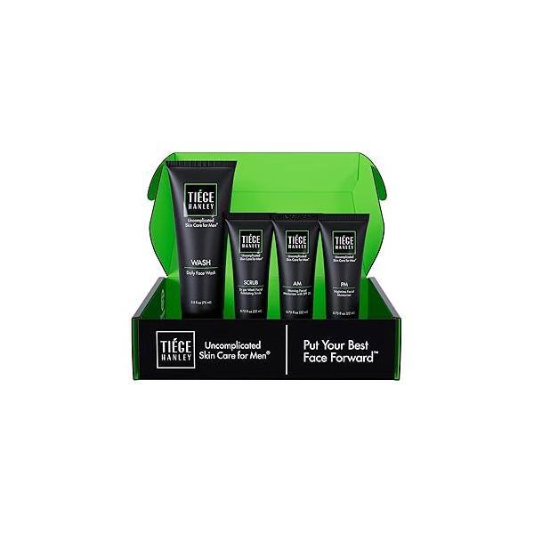 Tiege Hanley Men’s Skin Care Set, Essential Routine (System Level 1) - Face Wash, Scrub & Moisturizer for Healthier, Hydrated | Daily Kit Sensitive skin Dryness Protection