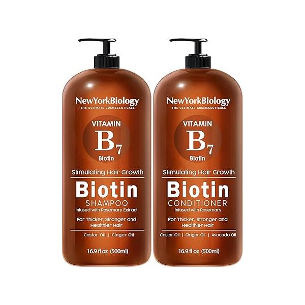 New York Biology Biotin Shampoo and Conditioner Set for Hair Growth Thinning - Thickening Formula Loss Treatment For Men & Women Anti Dandruff 16.9 Fl Oz