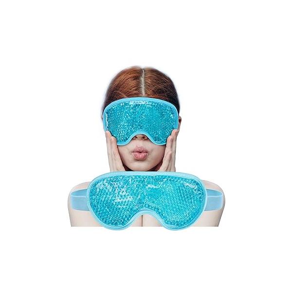 Cooling Eye Mask with Gel Bead, Reusable Cold Compress Ice Pack Sleeping Pads for After Eyelid Surgery, Puffiness, Puffy Eyes, Headache, Migraine Relief(Blue)