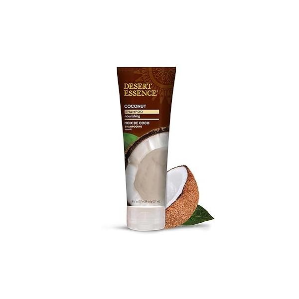 Desert Essence Coconut Shampoo, 8 fl oz - Gluten Free, Vegan, Paraben Free Nourishing for Dry Hair with Oil, Shea Butter, & Hemp Oil Mousturizes Smooths Frizz oz.