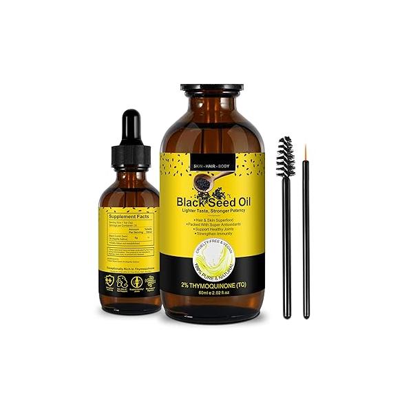 Pure Black Seed Oil,100% Virgin Oil Organic Cold Pressed Glass Bottle,Blackseed Liquid for Hair Growth,3X Thymoquinone,Antioxidant Immune Support,Joints,Skin & Hair,60ml