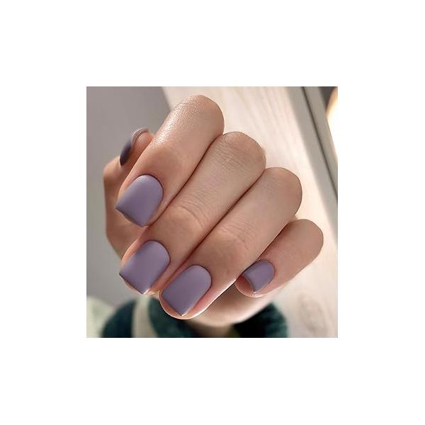 24 Pcs Short Press On Square Shape Matte Glue Solid Color Acrylic False Full Cover Stick Reusable Artificial DIY Nail Decorations (Style 8)