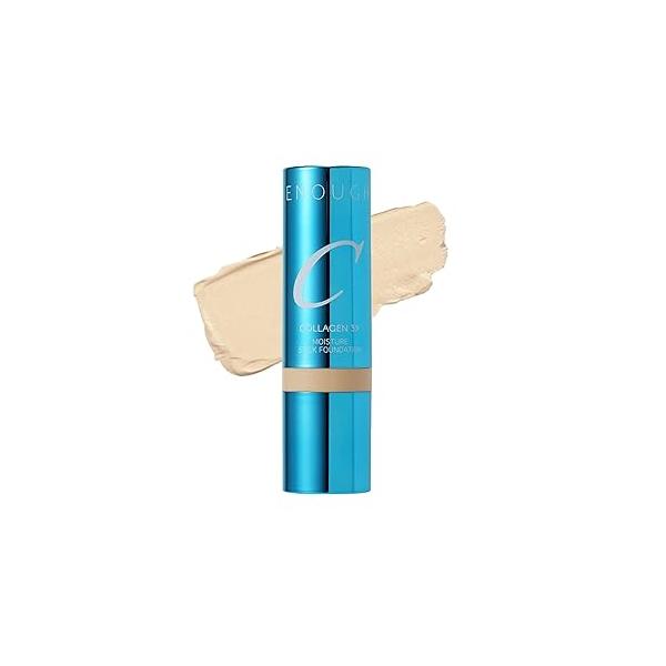 ENOUGH Collagen 3X Moisture Stick Foundation with Brush, Full Coverage Tinted Sunscreen for Face, Long-Lasting Korean Makeup, Perfect Тinted Мoisturizer SPF 50+ (#21N Clear Beige, 0.49 oz / 14g)