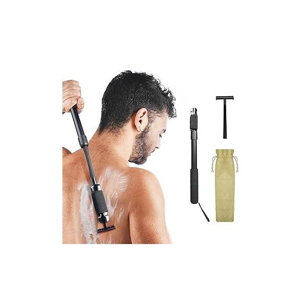 Safety Razor Extension Handle with Adjustable Length for Leg Razor,Back Shaver Men,Multi-Function can be Fitted Lotion Applicator,Hair Brush Wet or Dry