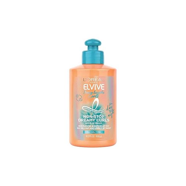 L'Oreal Paris Elvive Dream Lengths Curls Non-Stop Dreamy leave-in conditioner, Paraben-Free with Hyaluronic Acid and Castor Oil. Best for wavy hair to coily hair, 10.2 fl oz