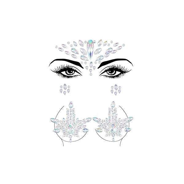 Rhinestone Face Jewels Mermaid Gems Body Chest Gem Crystal Eyes Stickers Rave Festival Party Jewelry for Women and Girls 2PCS