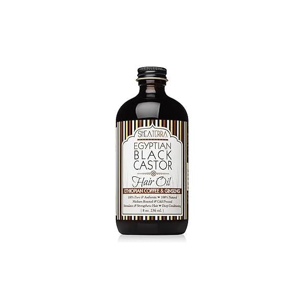 Shea Terra Organics 100 Percent Pure Egyptian Black Castor Extra Virgin Oil - Ethiopian Coffee Ginseng | All-Natural Strengthening and Conditioning Hair for Healthy Growth Scalp- 8 oz