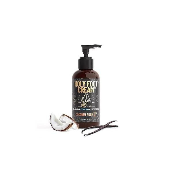 Derm Dude Holy Foot Cream for Dry Cracked Heels and Feet | Moisturizing Lotion Formulated w/All-Natural DeoPlex Odor Control & Arrowroot Deep Hydration - Coconut Rush Scent 4oz (1 pack)