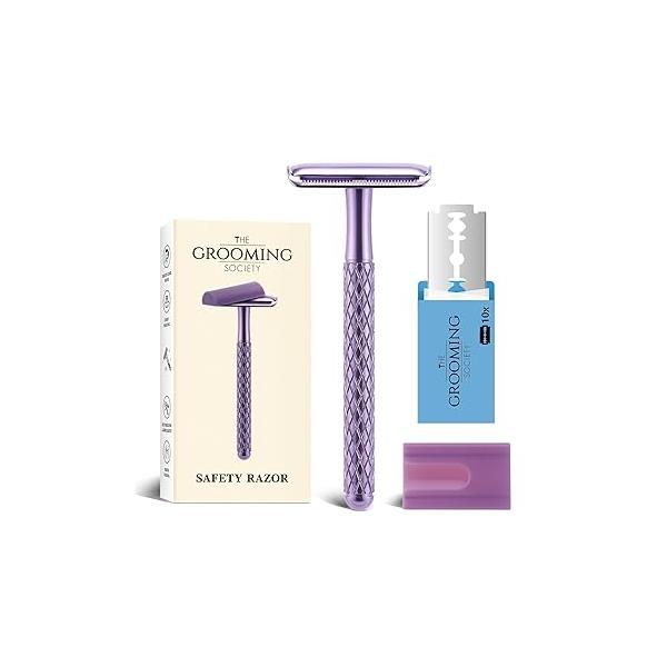 Double Edge Safety Razor for Women with Silicone Cover & 10 Blades Travel Metal Eco-Friendly Reusable Single Blade Shaving (Rose Gold)