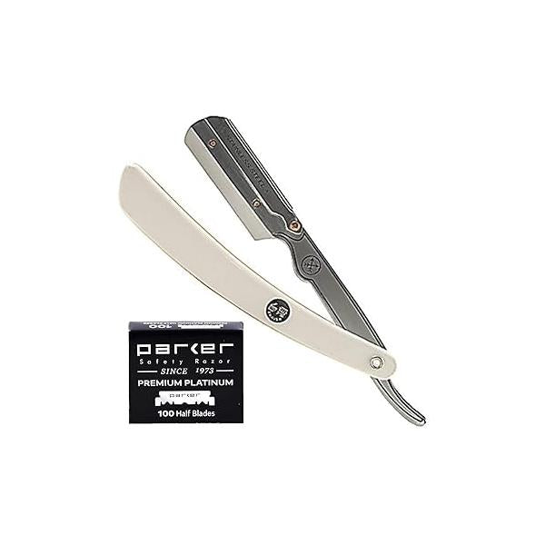 Parker SRW Straight Edge Razor with 100 Platinum Stainless Steel Single Blades for a Close Barber Shop Shave